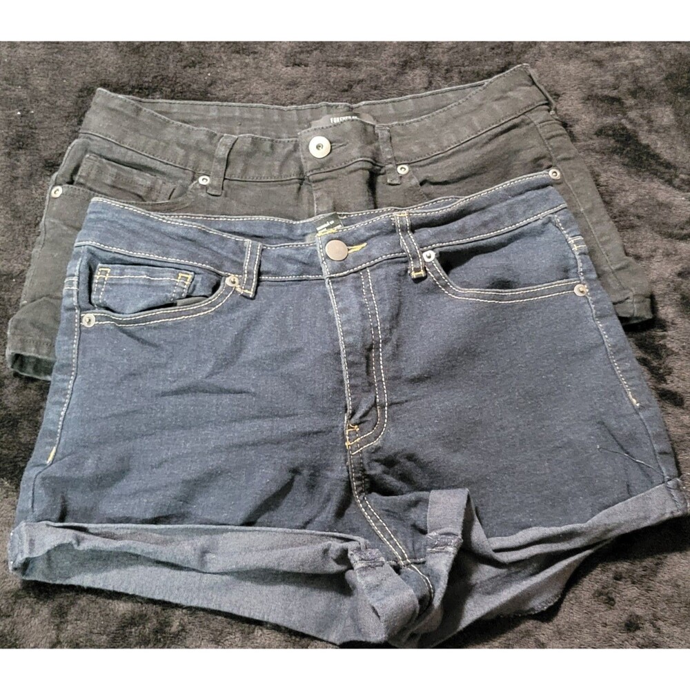 Lot Of 2 Forever 21 Shorts Size 30 Blue And Black Denim